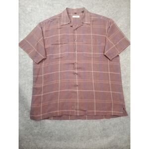 Men's XL Beecroft & Bull Red Short Sleeve Button Up Casual Shirt Linen Blend
